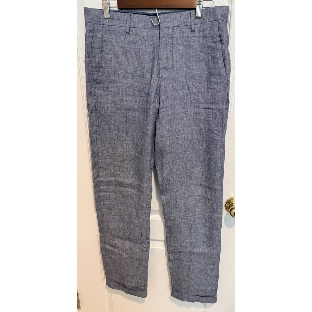 Murano Dress Pants Mens 32x34 Blue Baird McNutt Linen Slim Lightweight Casual